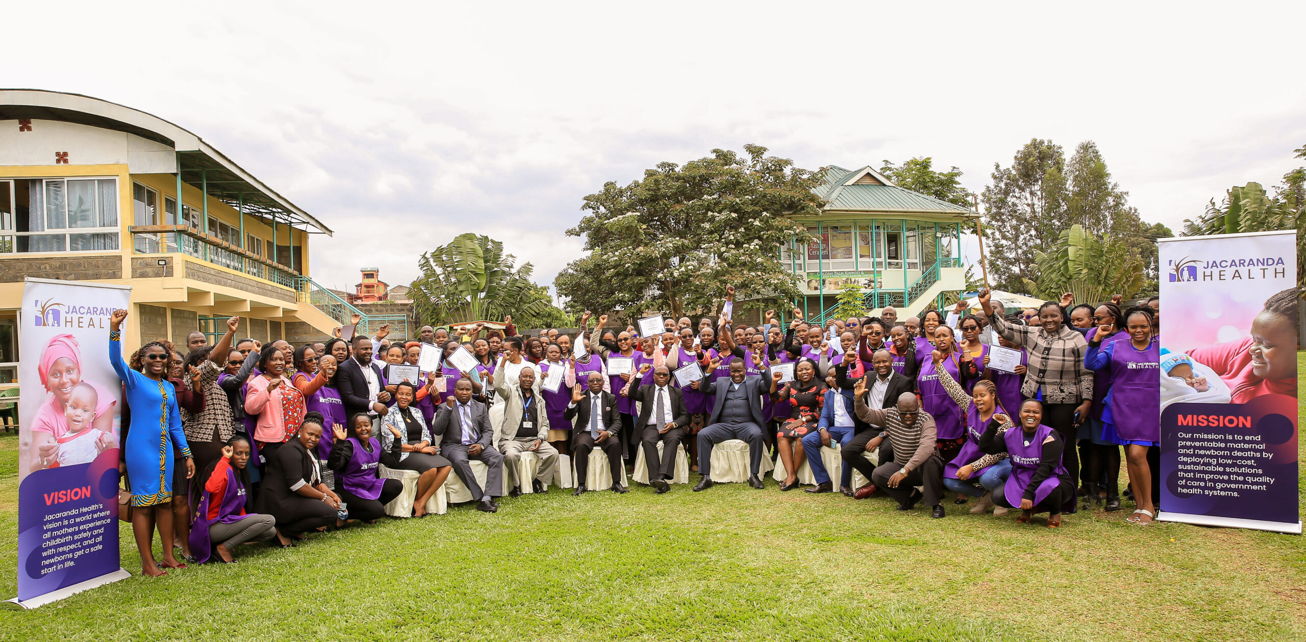 Frontline nurses in Murang’a County celebrate full curricula completion at a graduation ceremony attended by Jacaranda staff and county government representatives this July.